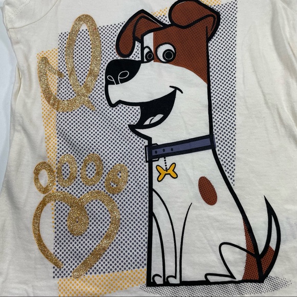 NWOT Secret Life Of Pets glitter screen print short sleeve tee Size 5 - Picture 2 of 5